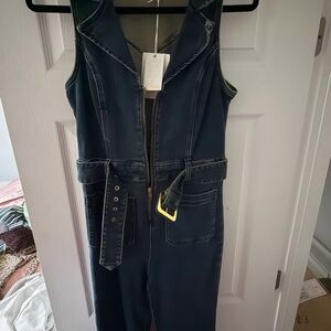 Show Me Your MuMu Dark Denim Sleeveless Jumpsuit with Belt